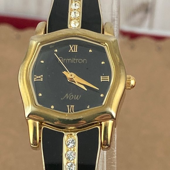 Vintage 1990's Asymmetrical  Armitron Now Gold & Black Slightly Used Watch - Picture 1 of 6